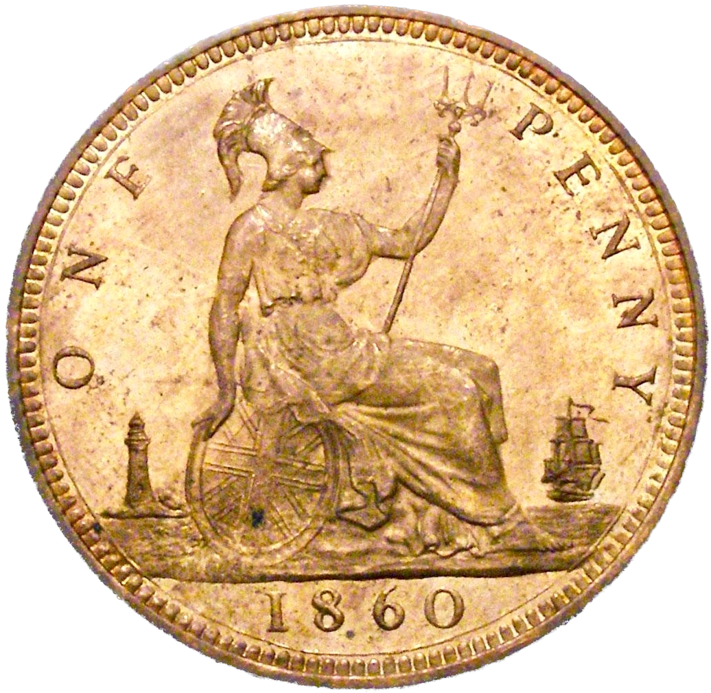 1860 Penny S3954 F13 Obv 3 Rev D UNC