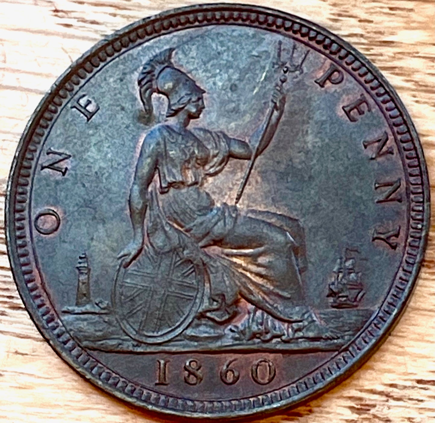 1860 Penny S3954 F15 Obv 4 Rev D AUNC