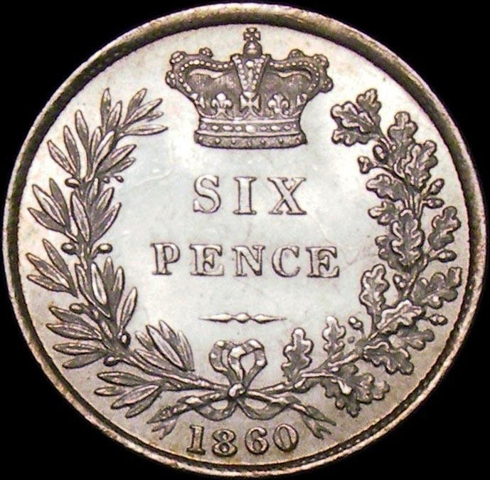 1860 Sixpence First young head S3908 ESC 3205 Rare UNC