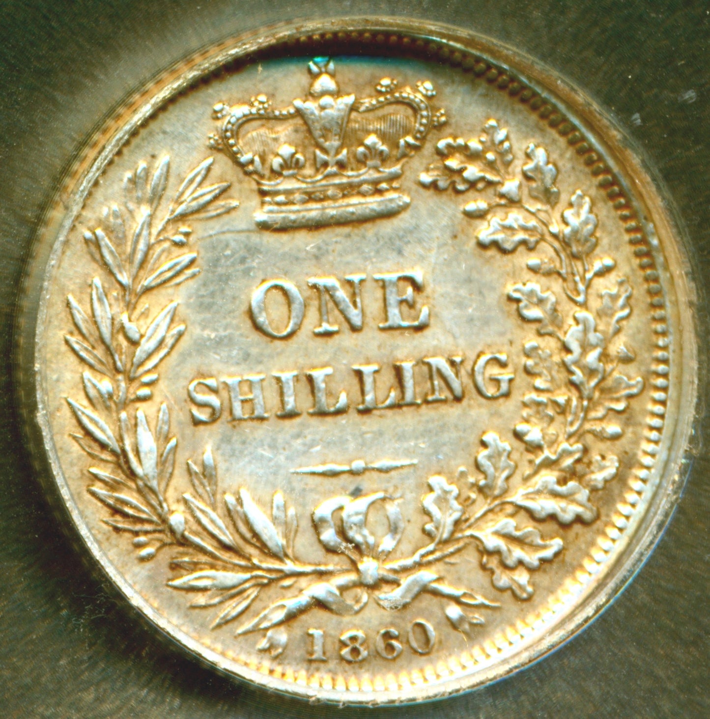 1860 Shilling Second young head S3904 ESC 3018 Rare AUNC ICG AU 50