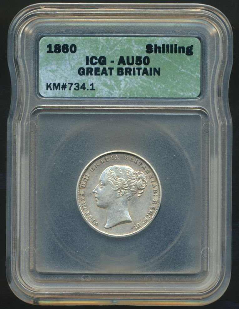1860 Shilling Second young head S3904 ESC 3018 Rare AUNC ICG AU 50