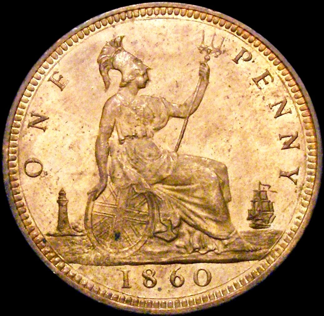 1860 Penny S3954 F13 Obv 3 Rev D UNC