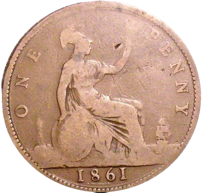 1861 Penny S3954 F28 Obv 5 Rev G Excessively rare (R18) Fair