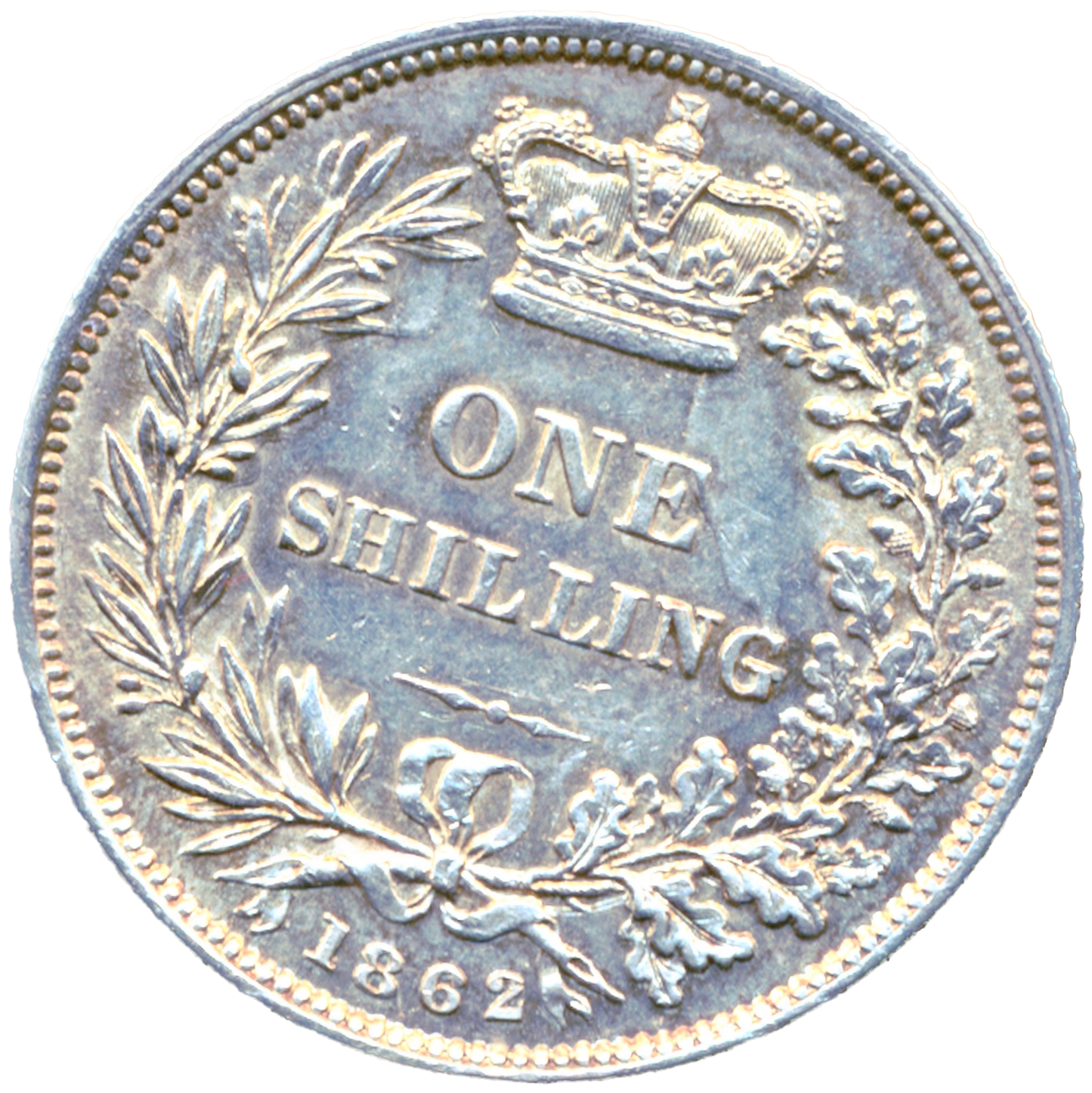 1862 Shilling Second young head S3904 ESC 3021 Very rare (R2) UNC