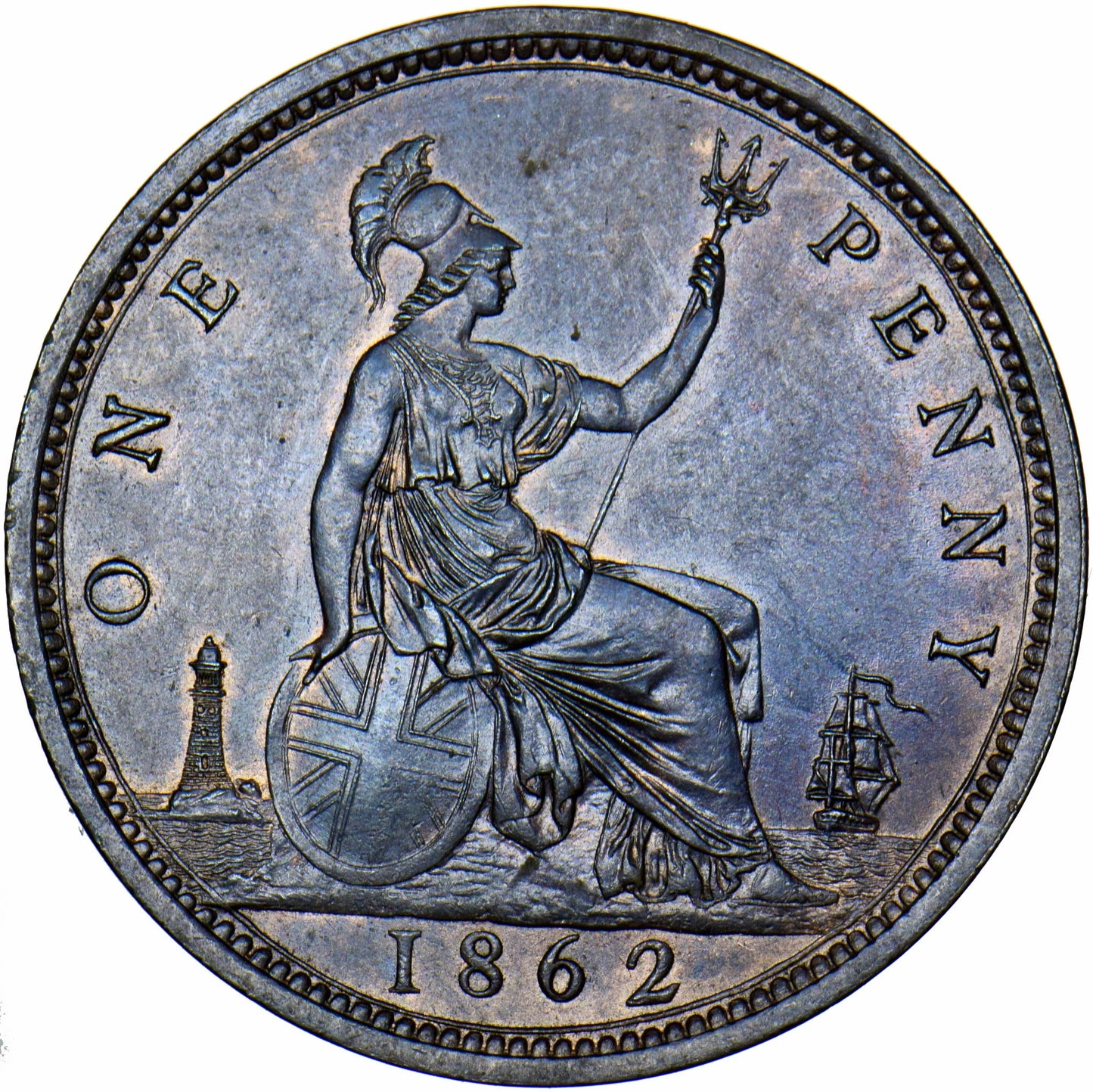 1862 Penny S3954 F39 Obv 6 Rev G UNC