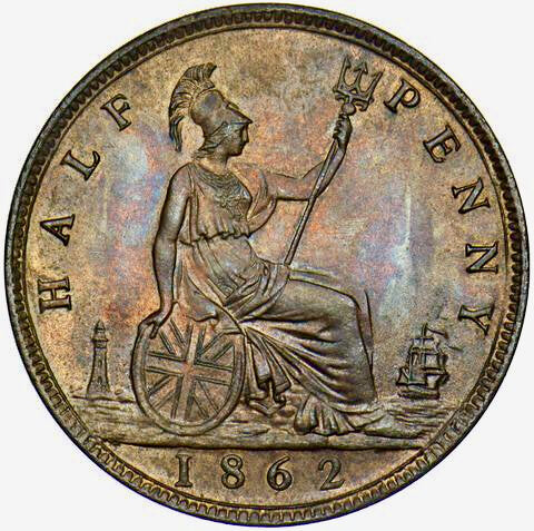 1862 Halfpenny F289 Obv 7 Rev G AUNC