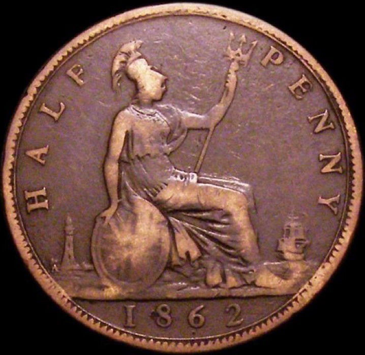 1862 Halfpenny F290A Obv 7 Rev G Die A Excessively Rare (R17) F