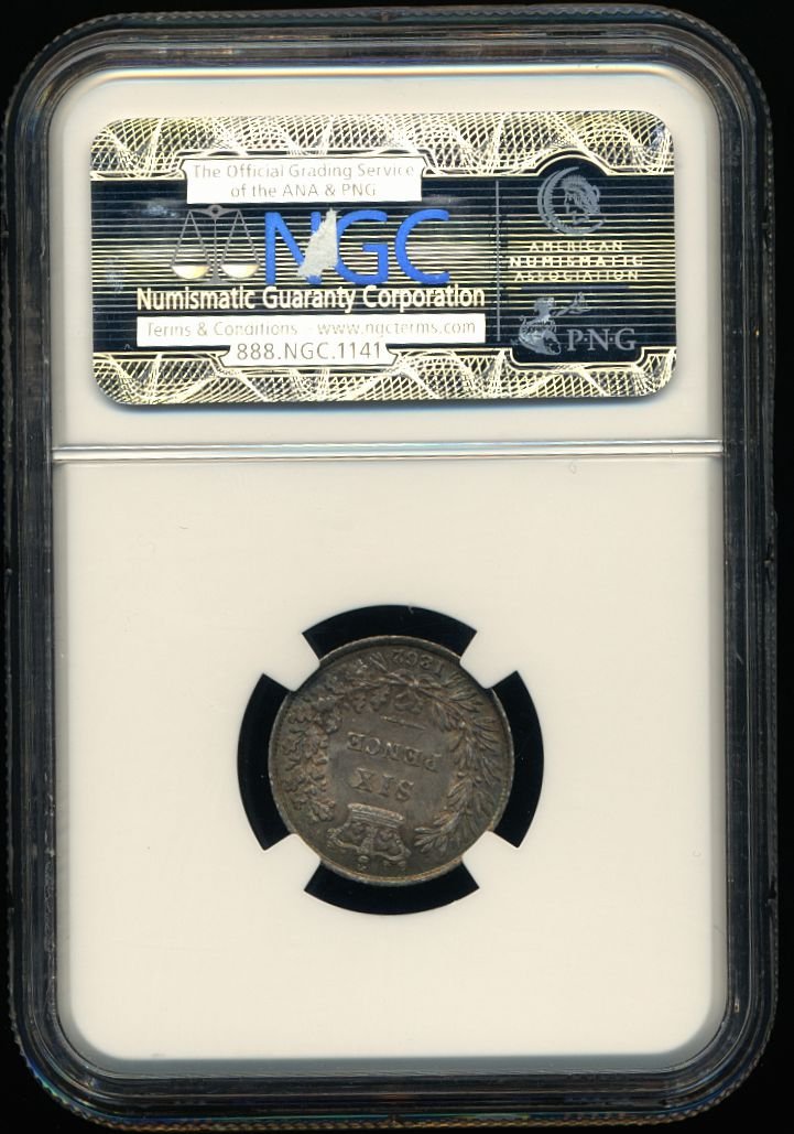 1862 Sixpence First young head S3908 ESC 3207 Extremely rare (R3) AUNC NGC AU 58
