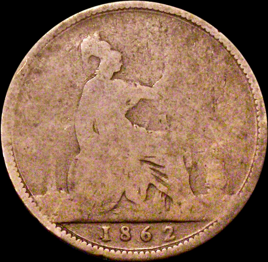 1862 Penny with halfpenny numerals S3954 F41 Obv 6 Rev G Extremely rare (R17) Fair