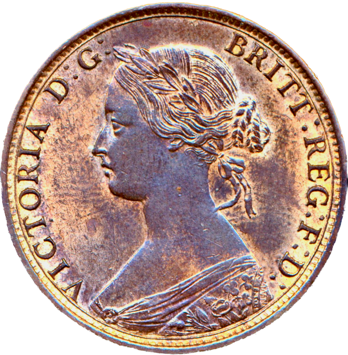 1863 Halfpenny F294 Small 3 Rare (R10) UNC