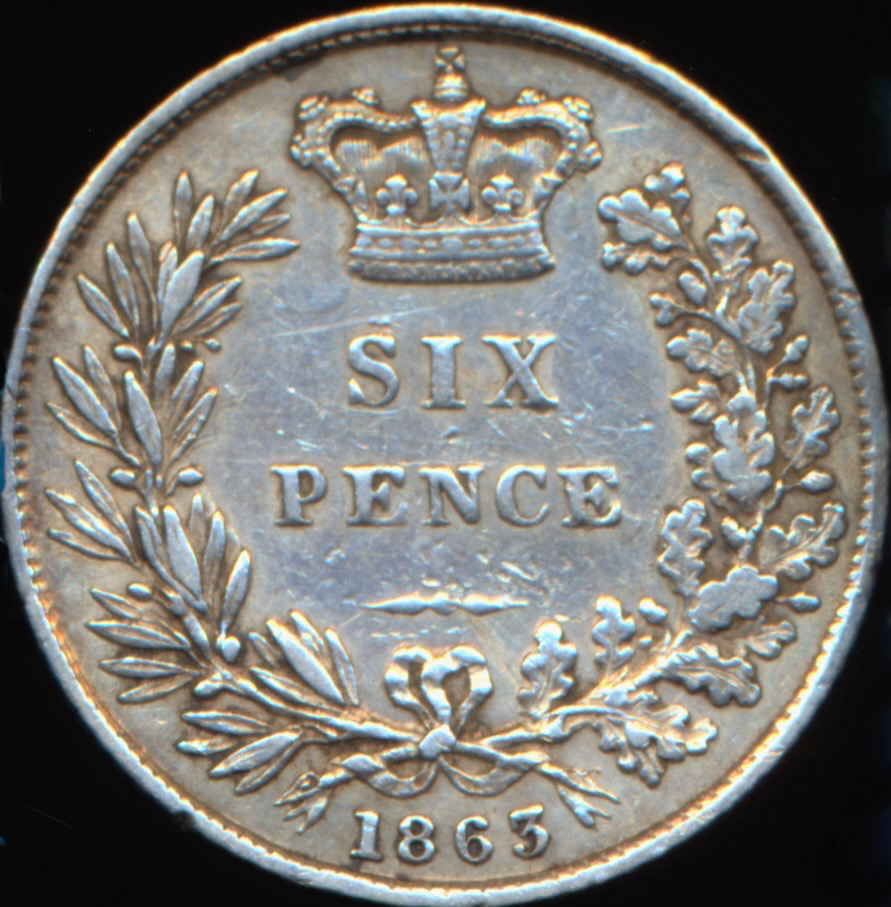 1863 Sixpence First young head S3908 ESC 3209 Extremely rare (R3) VF