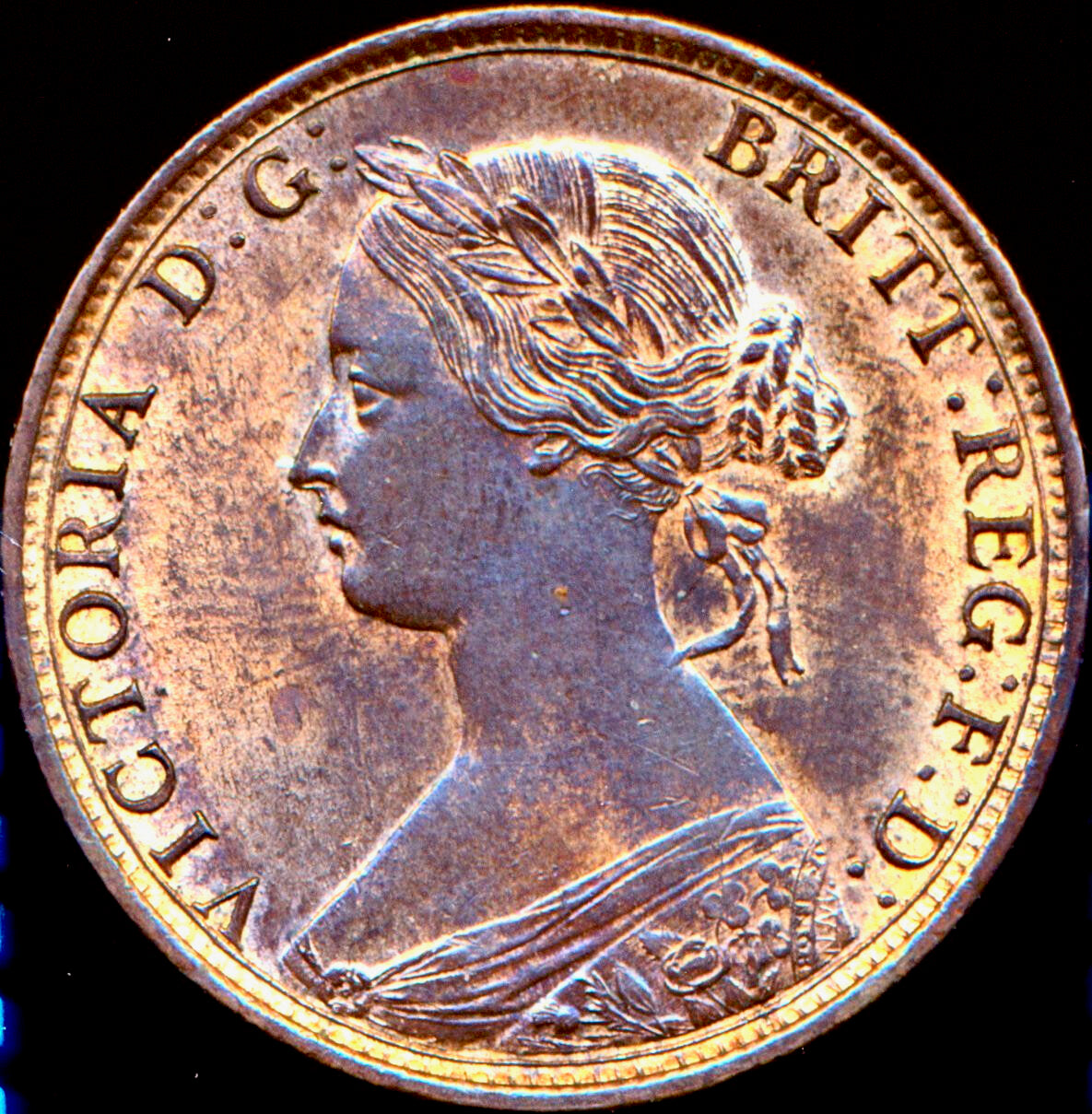 1863 Halfpenny F294 Small 3 Rare (R10) UNC