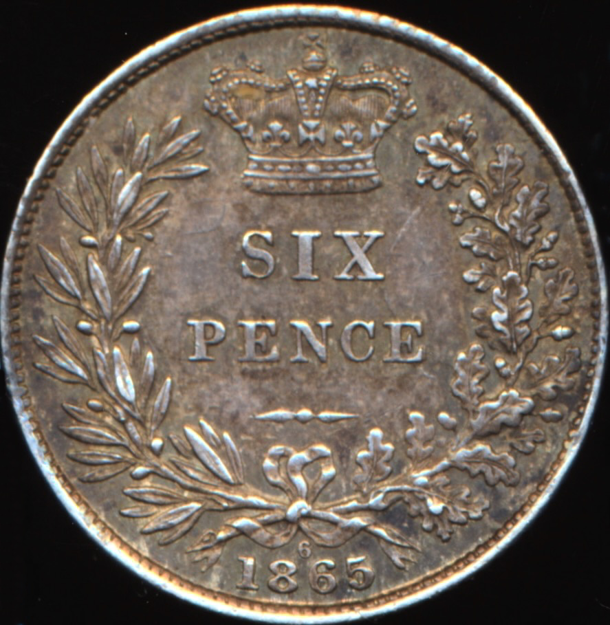 1865 Sixpence First young head die 6 S3909 ESC 3212 Rare EF