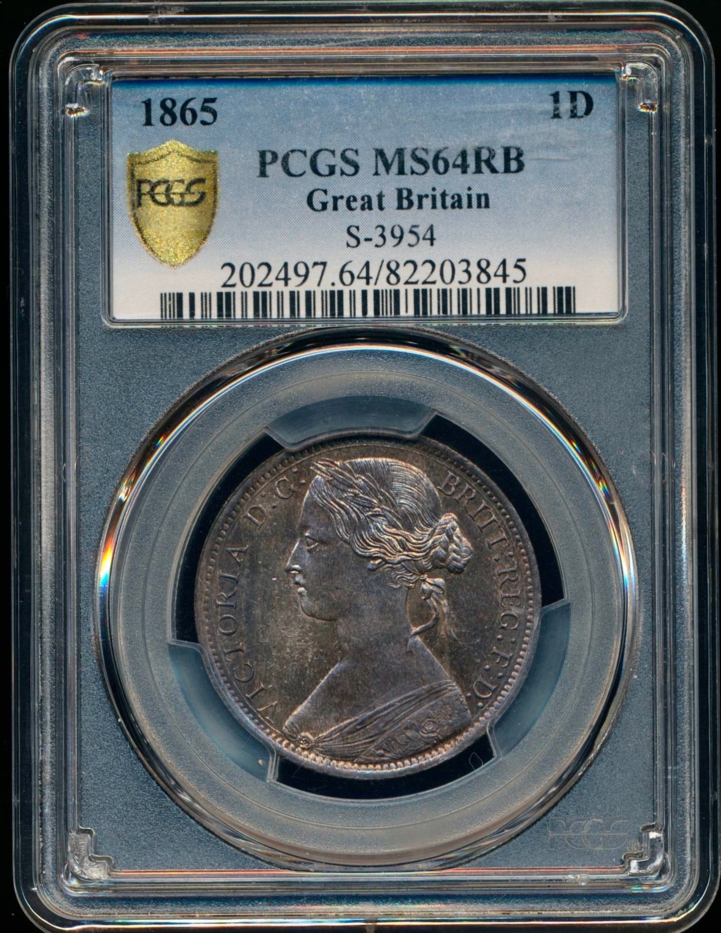 1865 Penny Unaltered date F50 UNC MS64RB