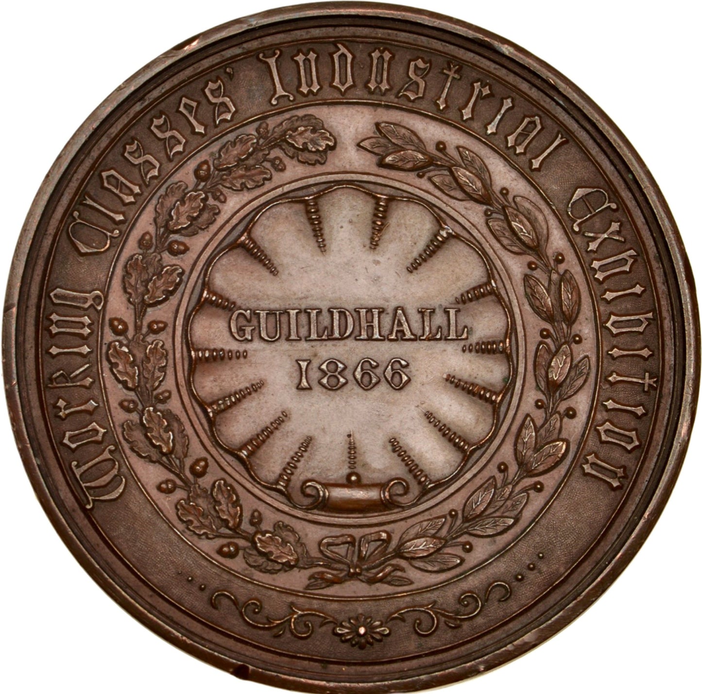 1866 Working Classes Industrial Exhibition 56mm copper medal BHM 2871 Very rare
