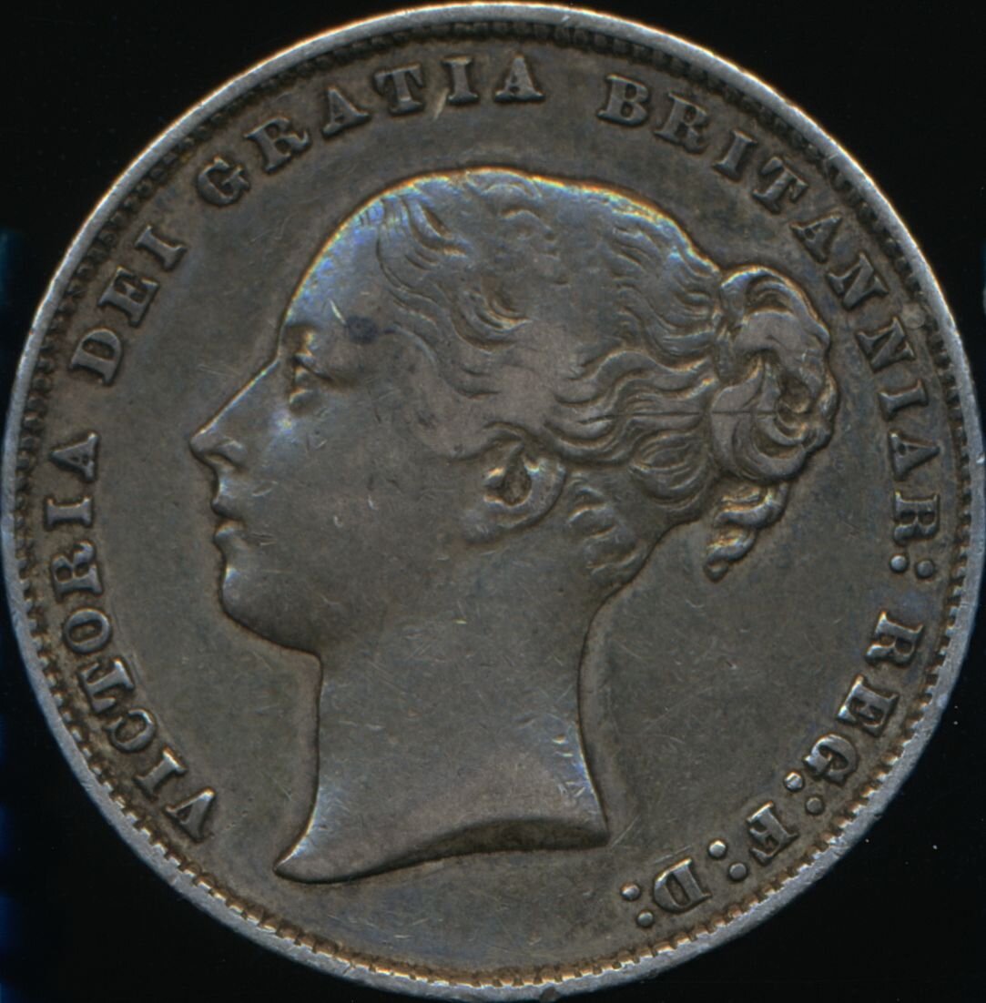 1867 Shilling Second young head die 18 Pellet above die number S3905 ESC 3035 Very rare (R3) F