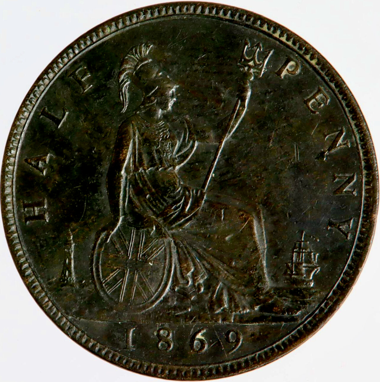 1869 Halfpenny F306 Rare NEF