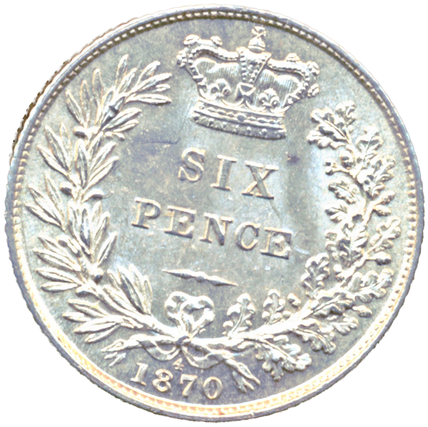 1870 Sixpence Second young head die 4 S3910 ESC 3221 Very rare (R2) UNC