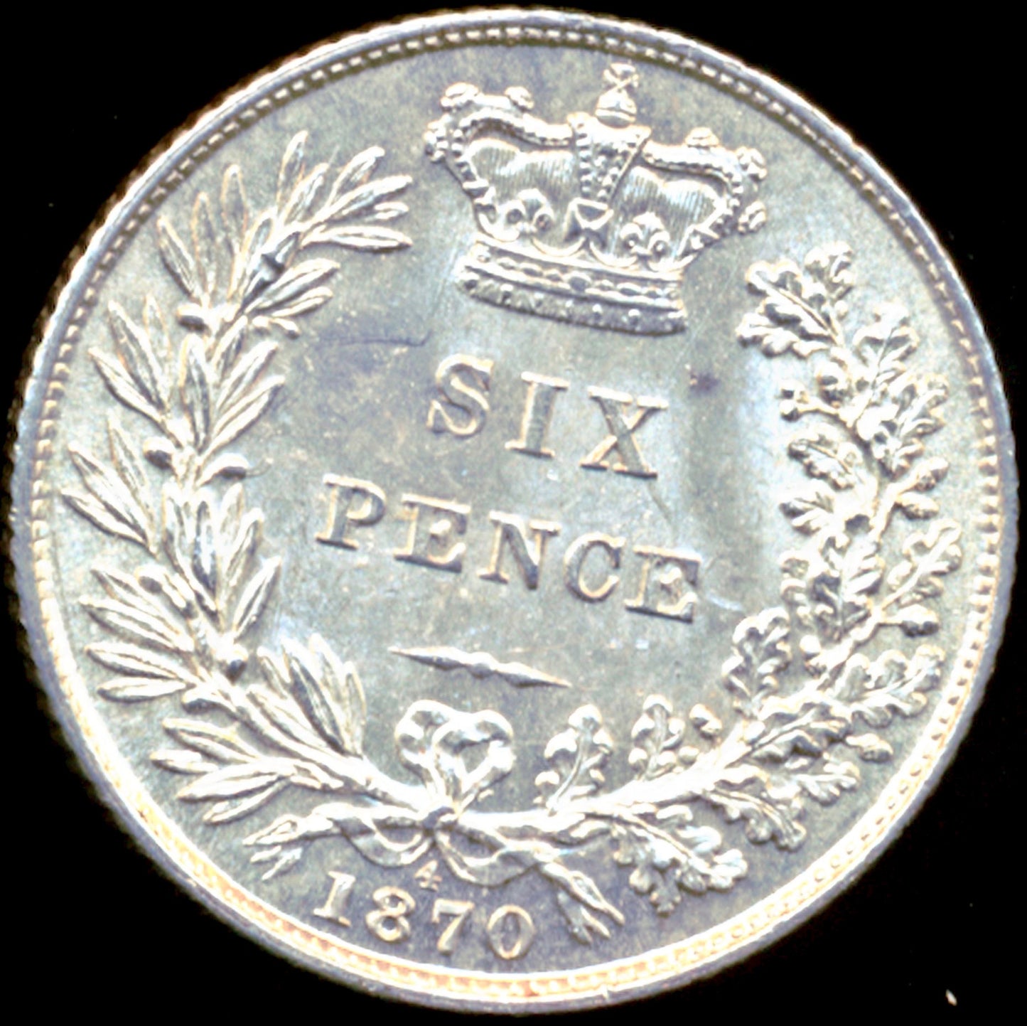 1870 Sixpence Second young head die 4 S3910 ESC 3221 Very rare (R2) UNC