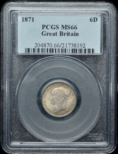 1871 Sixpence Second young head Tilted 7 Die 27 S3910 ESC 3223var Rare Choice UNC MS66