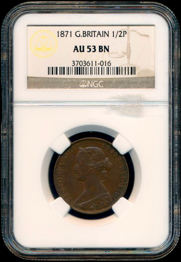 1871 Halfpenny F308 Rare (R12) AUNC AU53BN