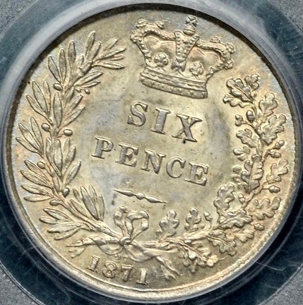 1871 Sixpence Second young head Tilted 7 Die 27 S3910 ESC 3223var Rare Choice UNC MS66