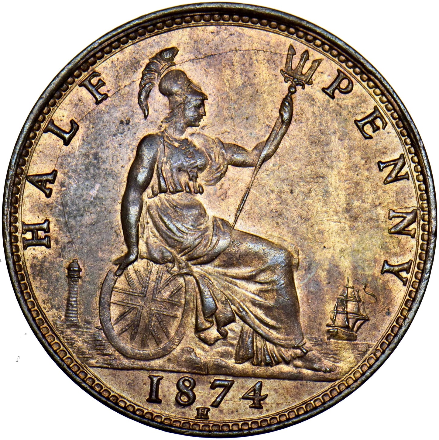 1874H Halfpenny F318 Rare (R8) AUNC/UNC