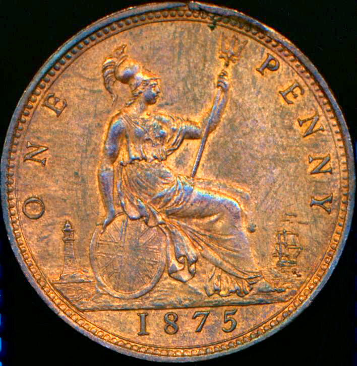 1875 Penny F82 Obv 8 Rev J AUNC