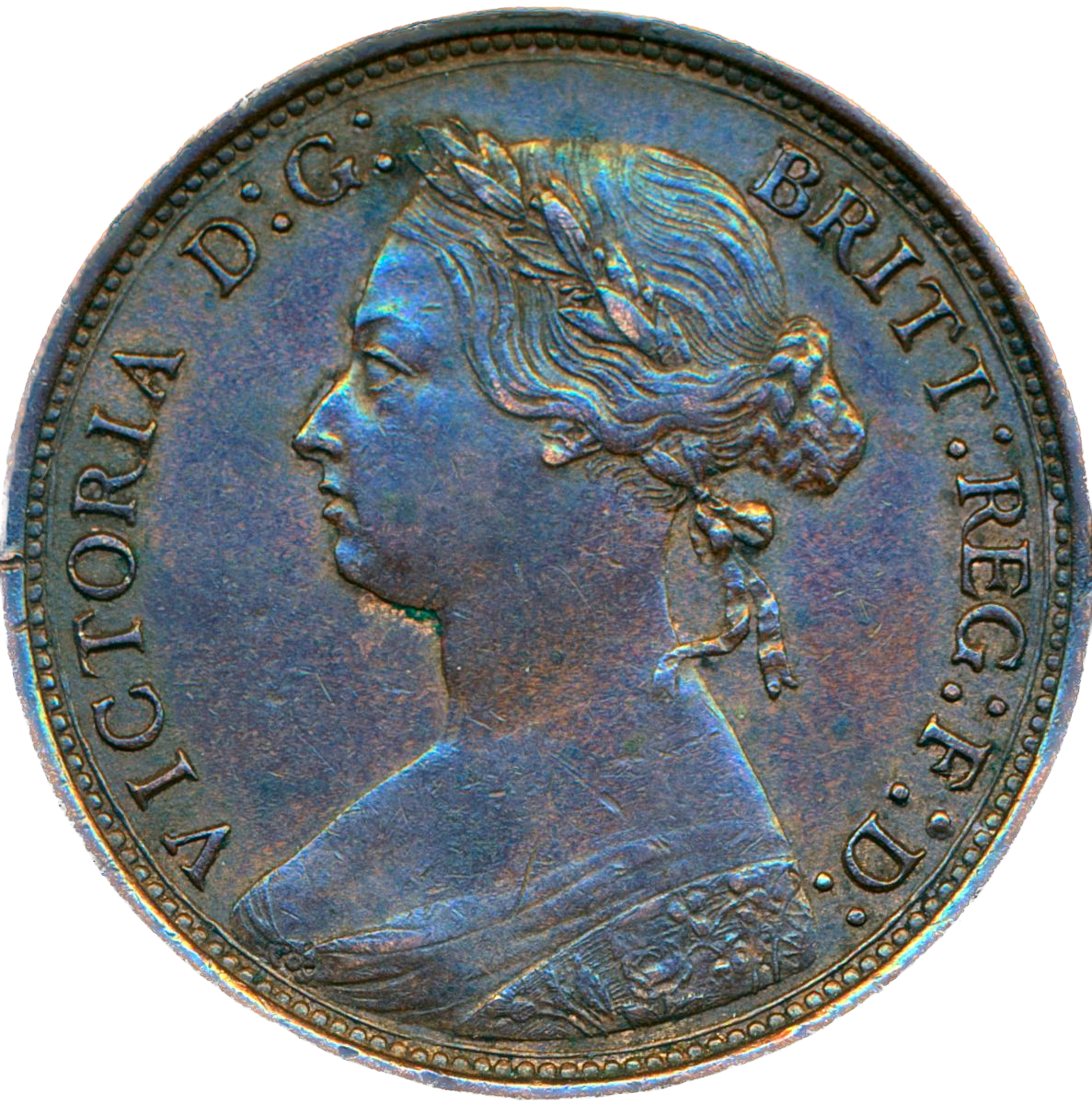 1877 Halfpenny F 332 Obv 14 Rev J Rare (R9) EF