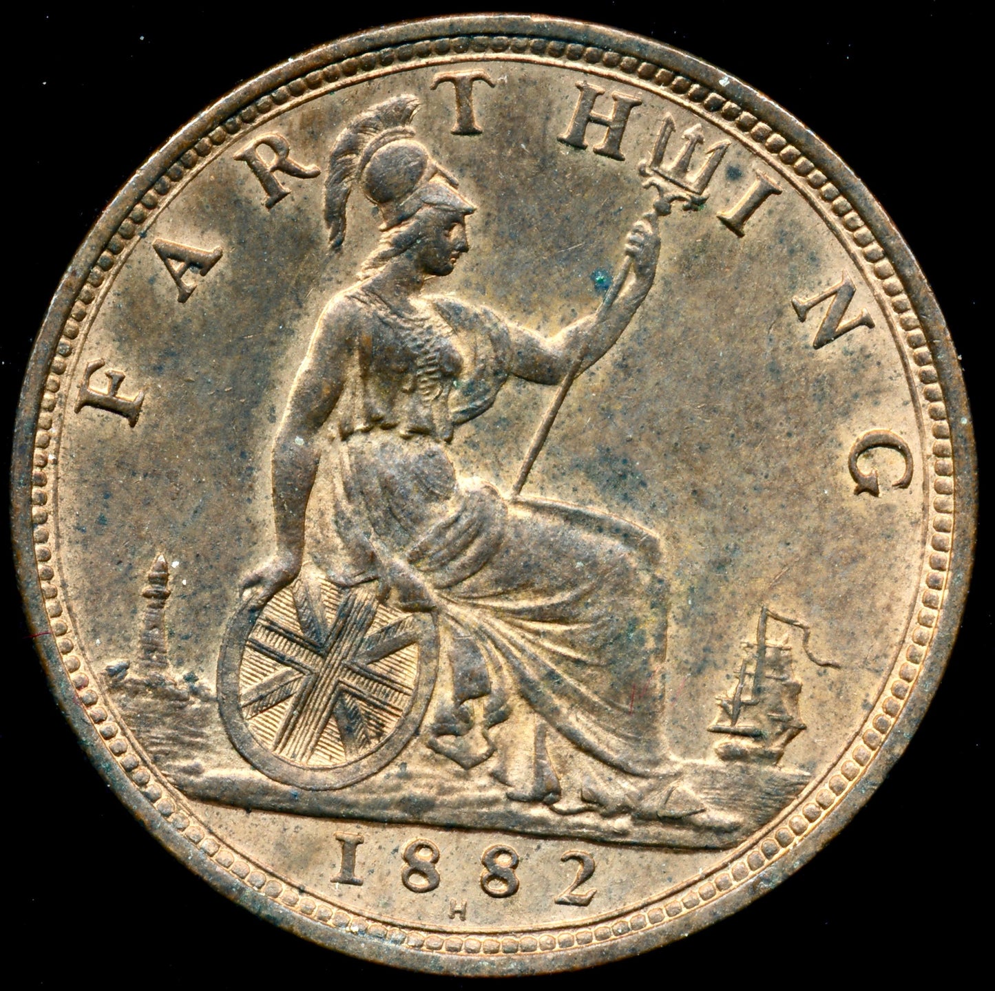 1882H Farthing S3959 F 549 Broken F UNC