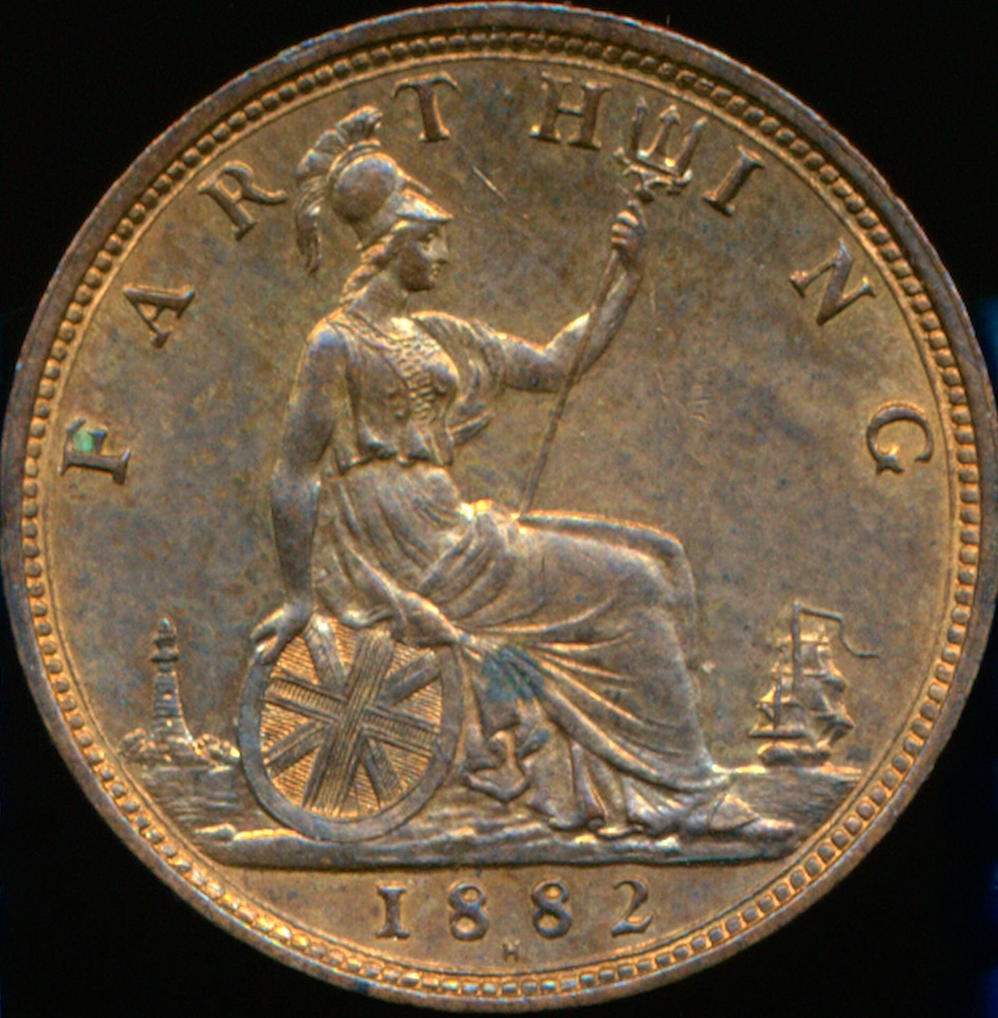 1882H Farthing S3959 F 549 Broken F UNC