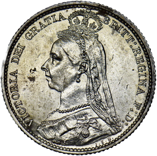 1887 Sixpence Jubilee head S3928 ESC 3265 R over I Extremely rare (R3) AUNC