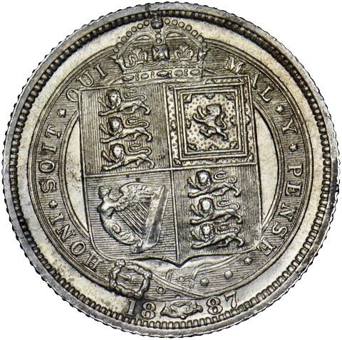 1887 Sixpence Jubilee head S3928 ESC 3265 R over I Extremely rare (R3) AUNC