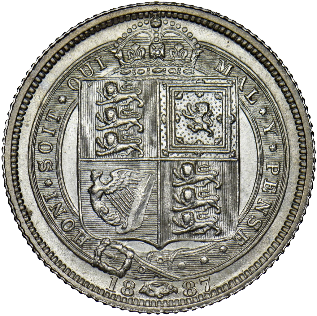 1887 Sixpence Jubilee head R over I S3928 ESC 3265 Extremely rare (R3) GEF