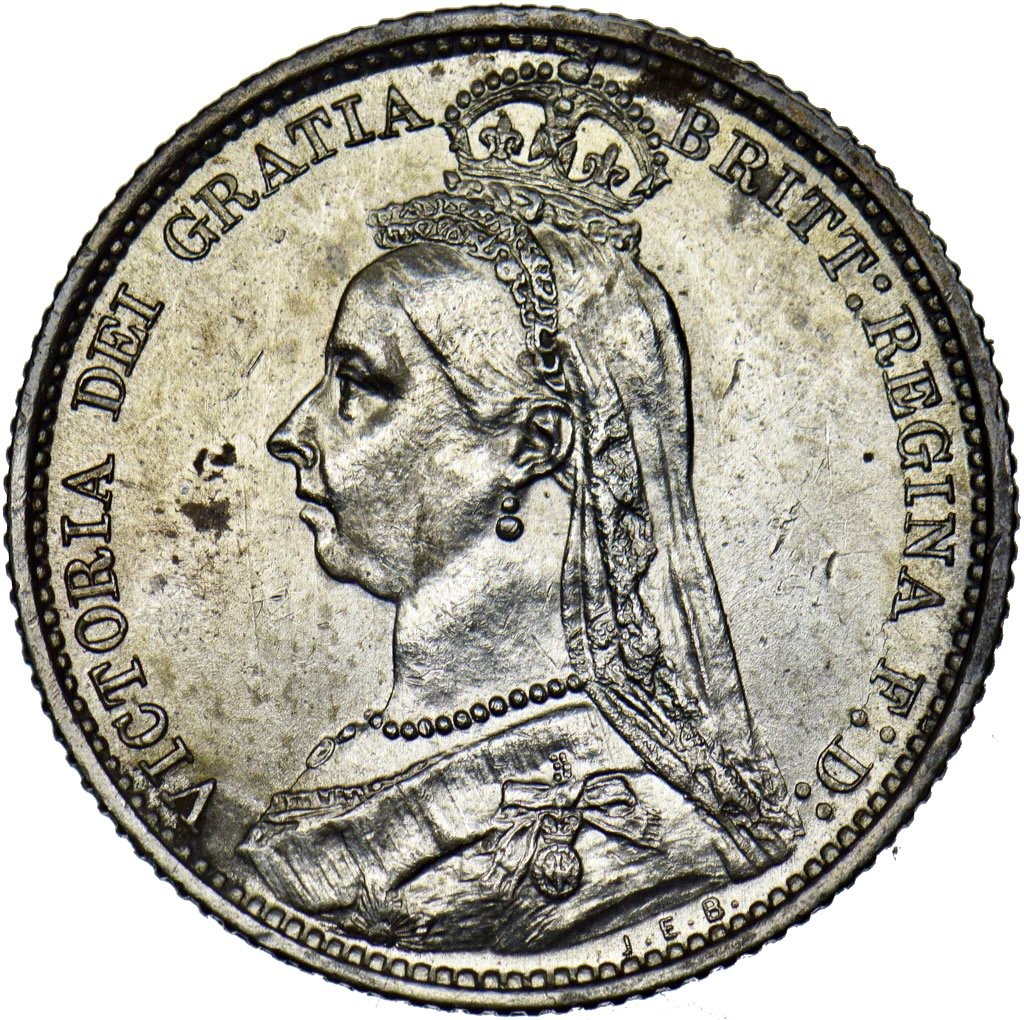 1887 Sixpence Jubilee head S3928 ESC 3265 R over I Extremely rare (R3) AUNC
