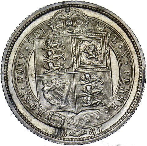 1887 Sixpence Jubilee head S3928 ESC 3265 R over I Extremely rare (R3) AUNC
