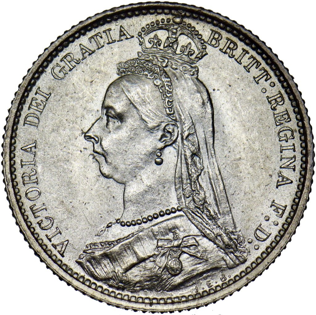 1887 Sixpence Jubilee head R over I S3928 ESC 3265 Extremely rare (R3) GEF