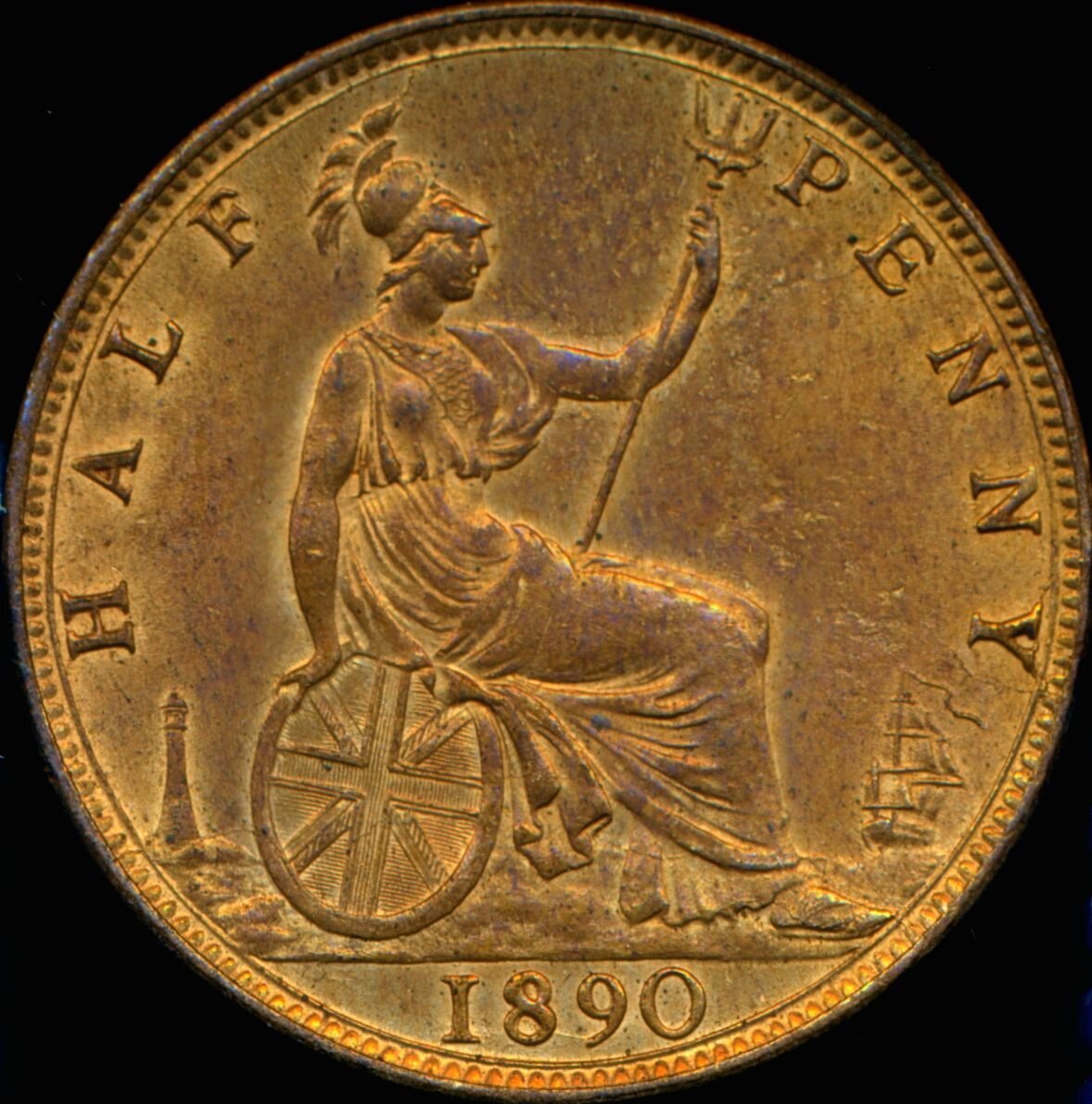 1890 Halfpenny F 362 UNC