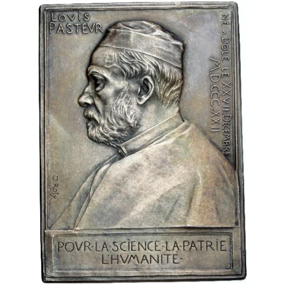 1892 FRANCE Louis Pasteur silvered bronze plaque 67.5*48.5mm in case by Oscar Roty