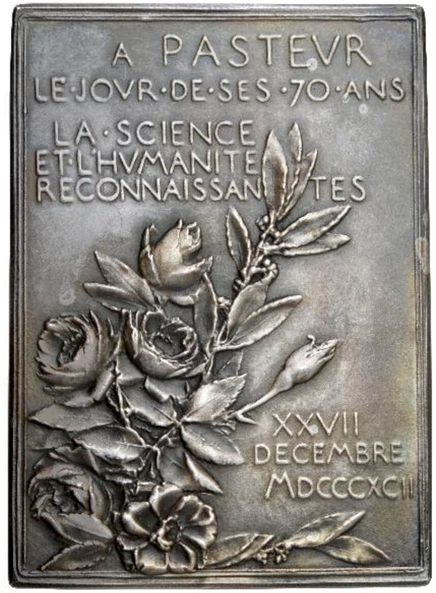 1892 FRANCE Louis Pasteur silvered bronze plaque 67.5*48.5mm in case by Oscar Roty