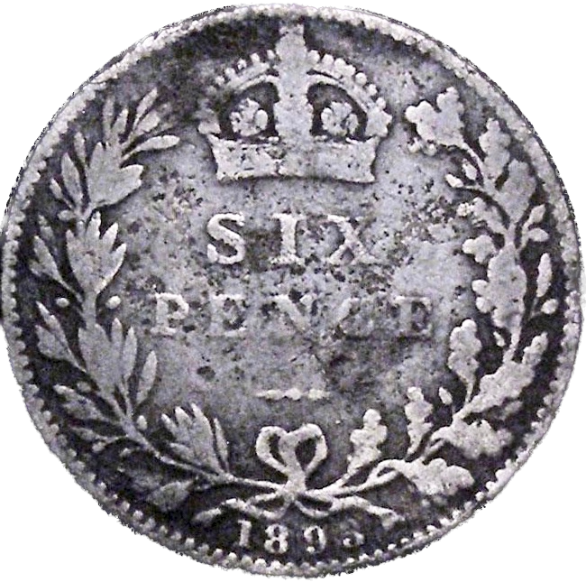 1893 Sixpence Jubilee head S3929 ESC 3284 Extremely rare (R3) VG