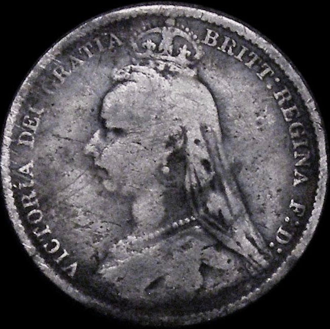 1893 Sixpence Jubilee head S3929 ESC 3284 Extremely rare (R3) VG