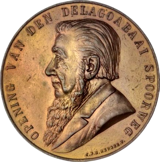 1897 SOUTH AFRICA Opening of the Delagoa Bay Railway 44mm copper medal by P. M. Menger