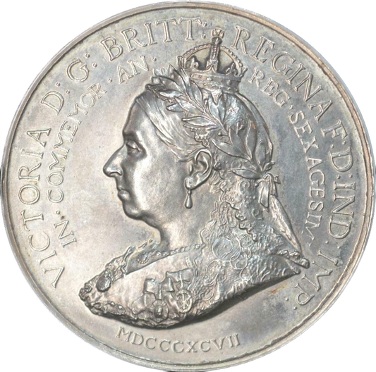1897 Diamond Jubilee BHM 3512 51mm white meta medal in box of issue