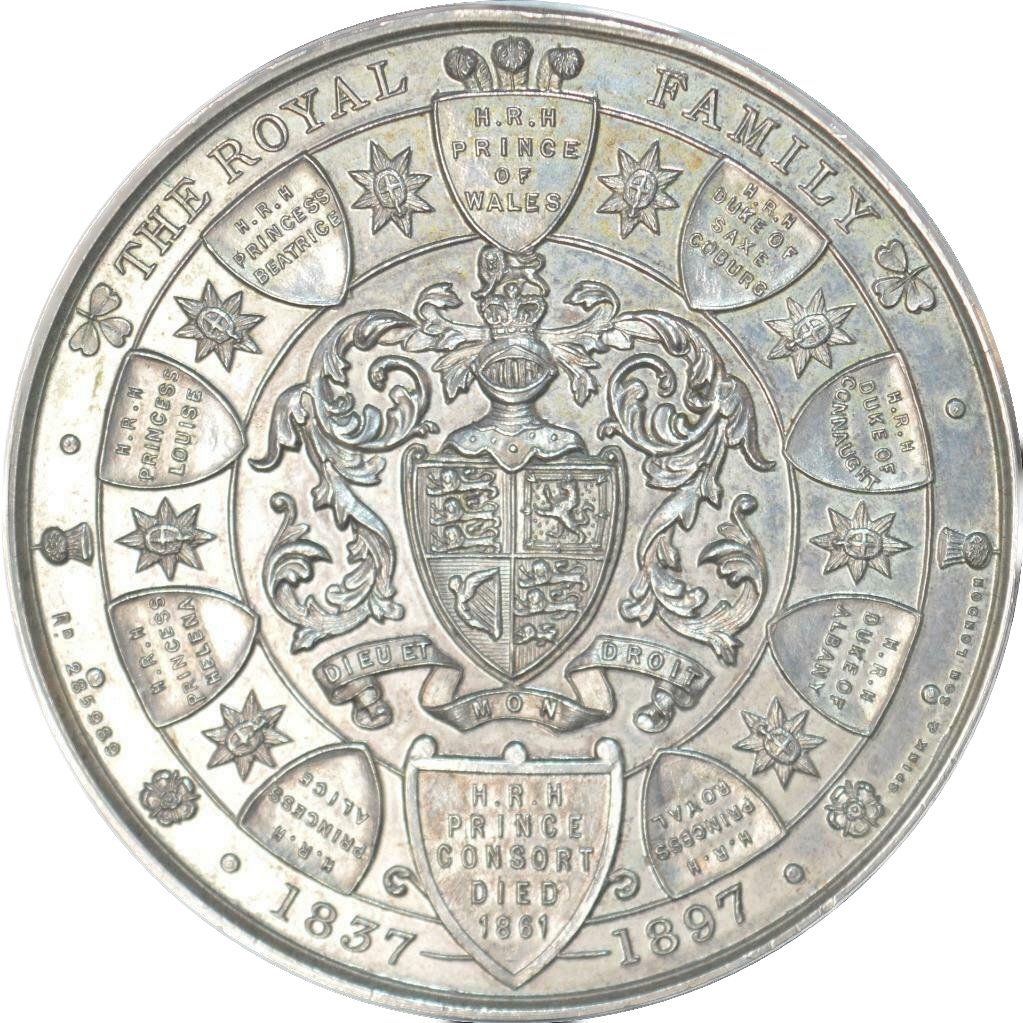 1897 Diamond Jubilee BHM 3512 51mm white meta medal in box of issue