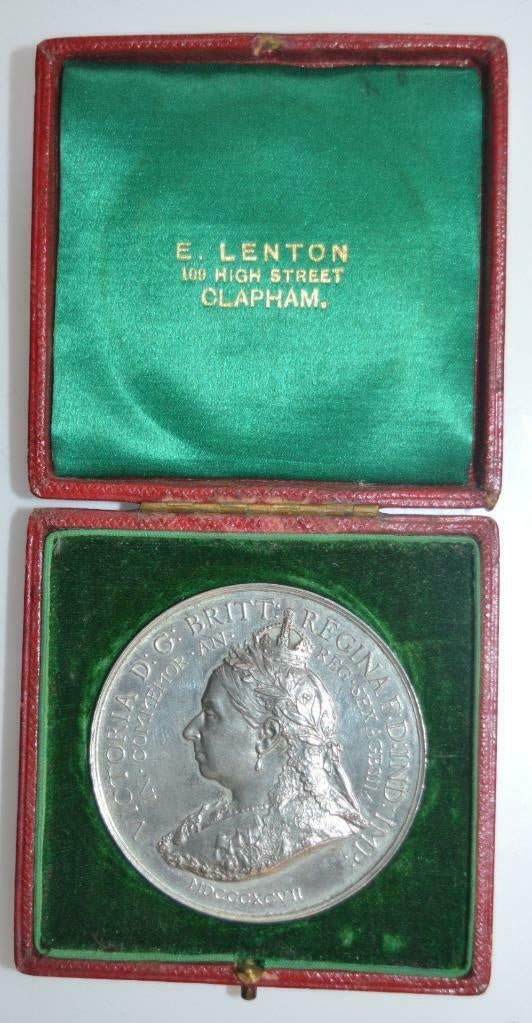 1897 Diamond Jubilee BHM 3512 51mm white meta medal in box of issue