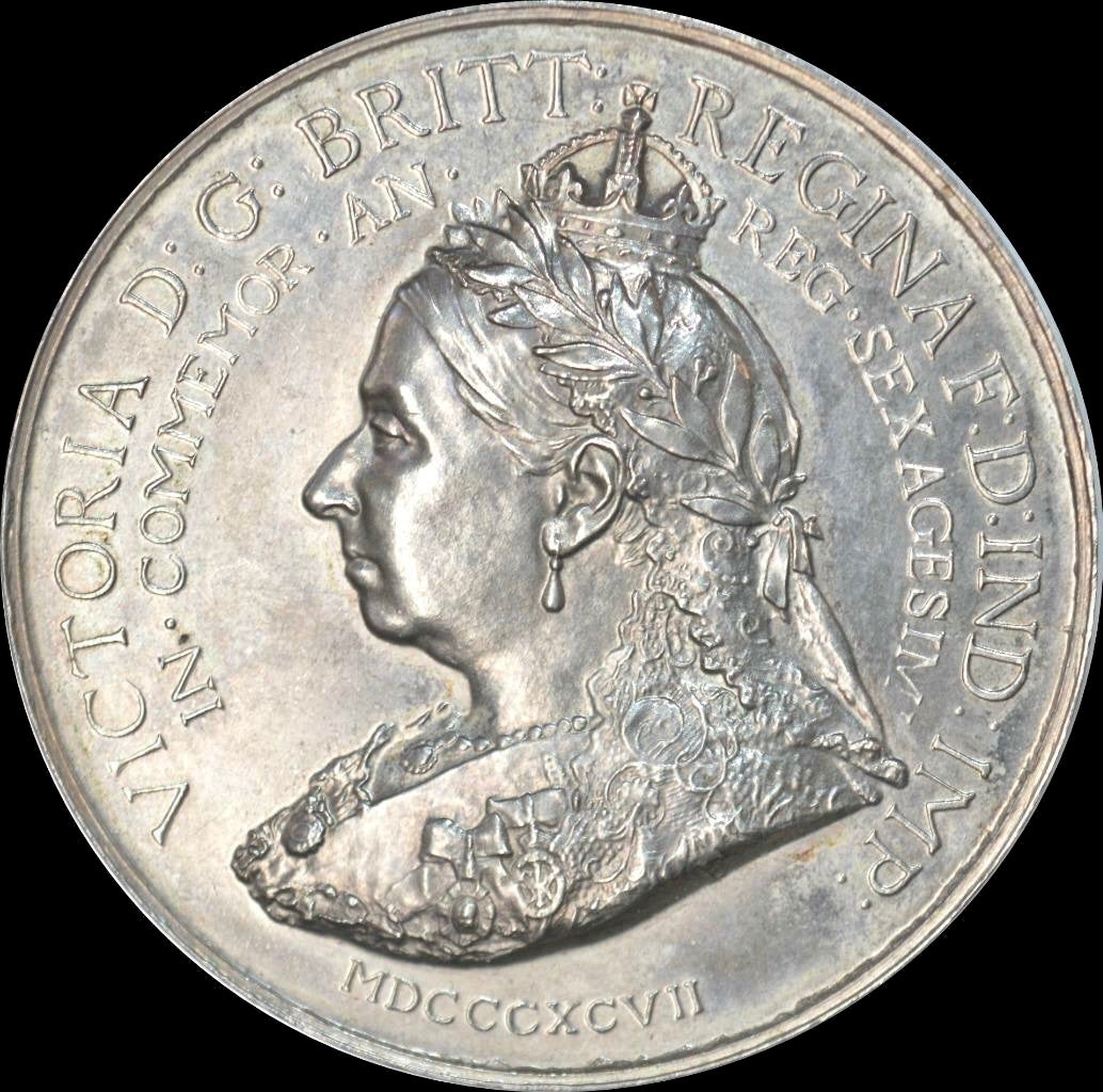 1897 Diamond Jubilee BHM 3512 51mm white meta medal in box of issue