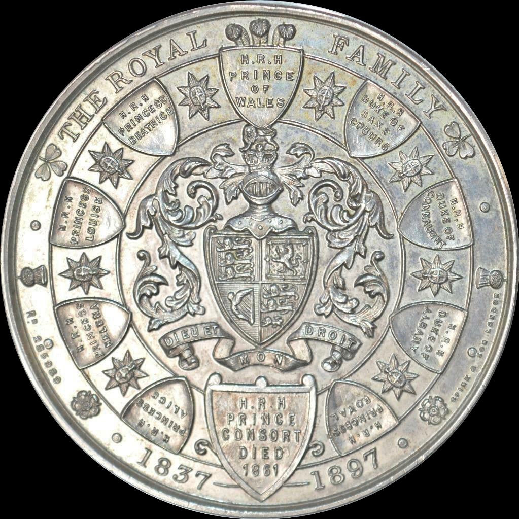 1897 Diamond Jubilee BHM 3512 51mm white meta medal in box of issue