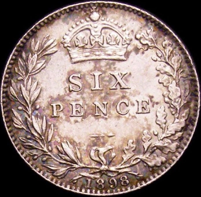 1898 Sixpence Old veiled head Small date S3941 ESC 3291var AUNC