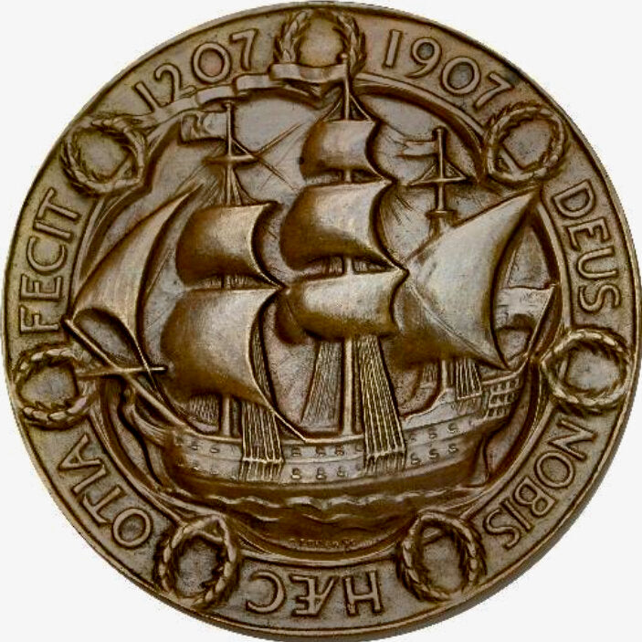 1907 Liverpool 700th anniversary 64mm bronze medal by Charles Allen BHM 3952 E1898